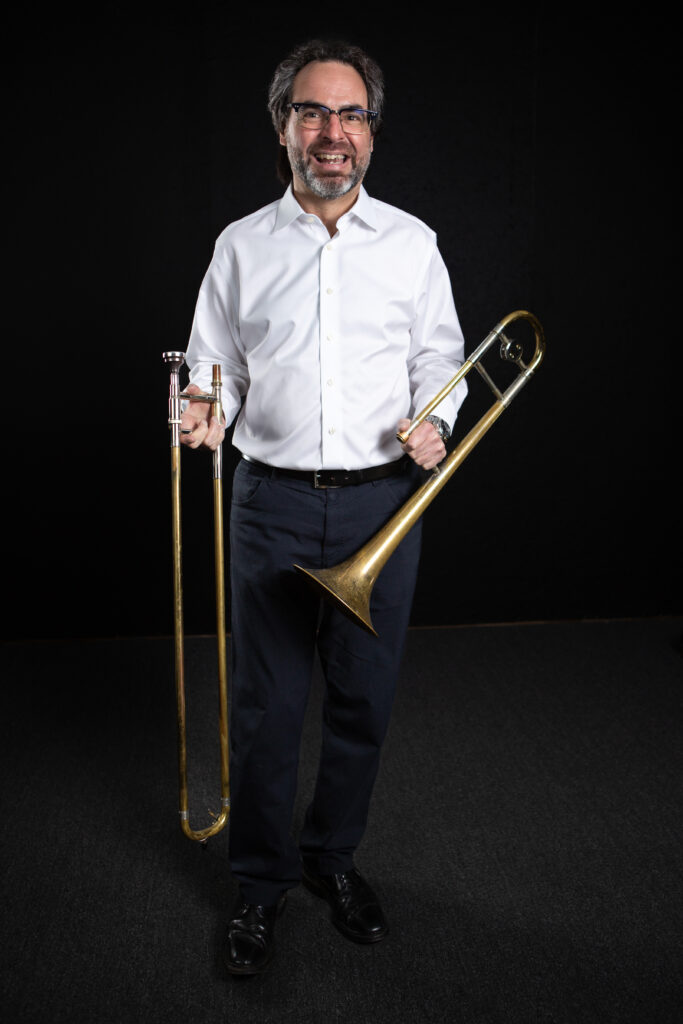 Peter Turner putting his trombone together